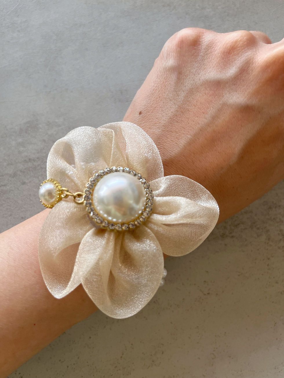 Thumbnail: Camellia  Pearl Flower Oganza Soft Scrunchies Bun Holder Elastics Ties Band