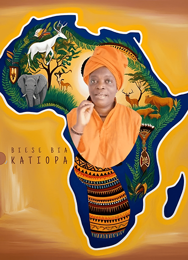 Portrait de Yaya Nzonza, coach spirituelle Kongo, devant une carte d’Afrique