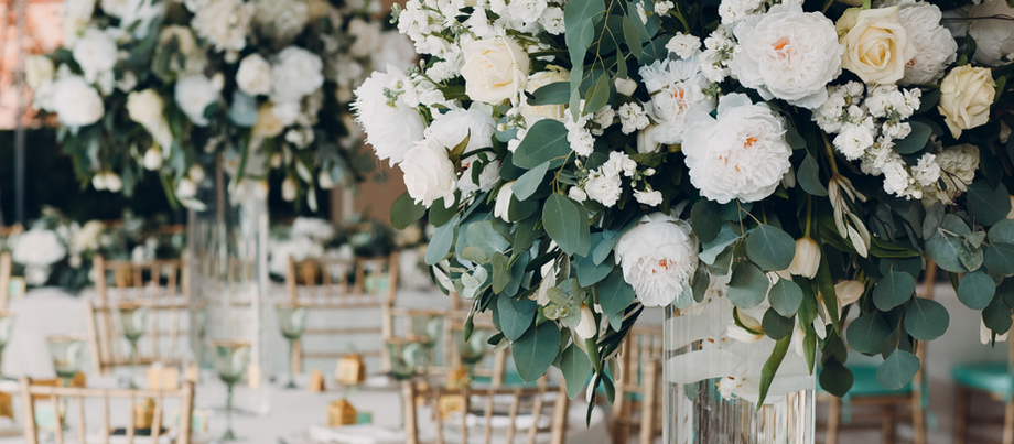 Floral bouquet at a wedding reception