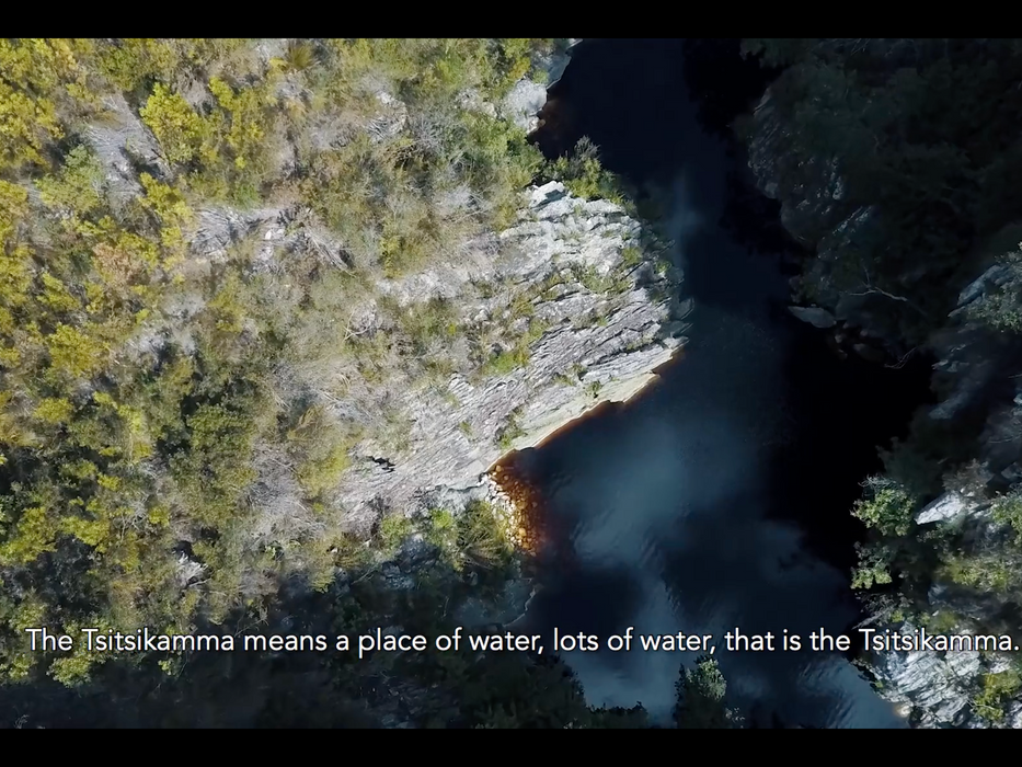 Aerial drone shot of a river and forest.