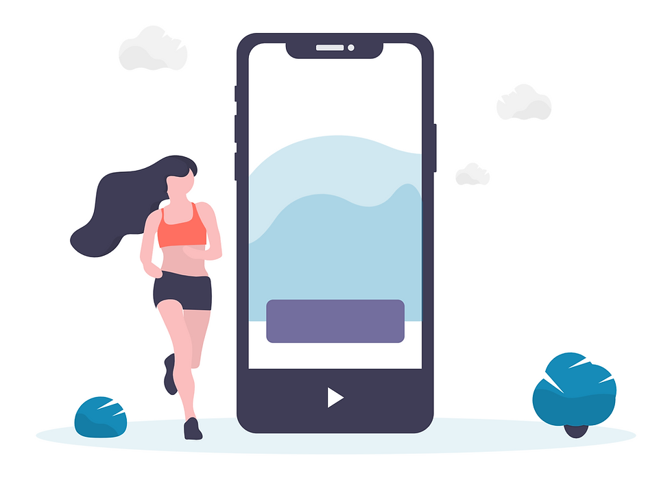 Woman jogging near fitness app