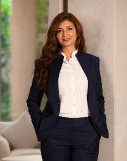 Portrait of woman in navy suit