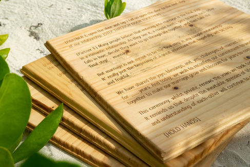 Wooden plaques with engraved text
