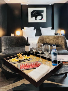 Romantic room with wine and snacks