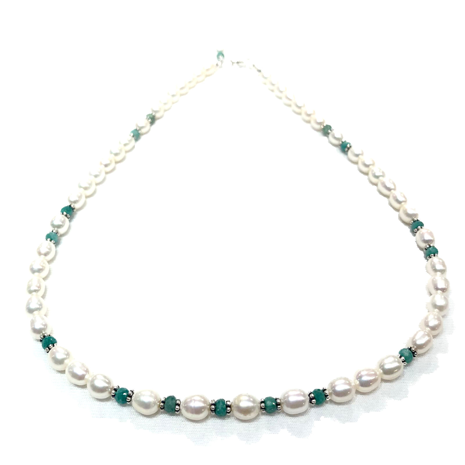Emerald and Pearl Necklace with Silver
