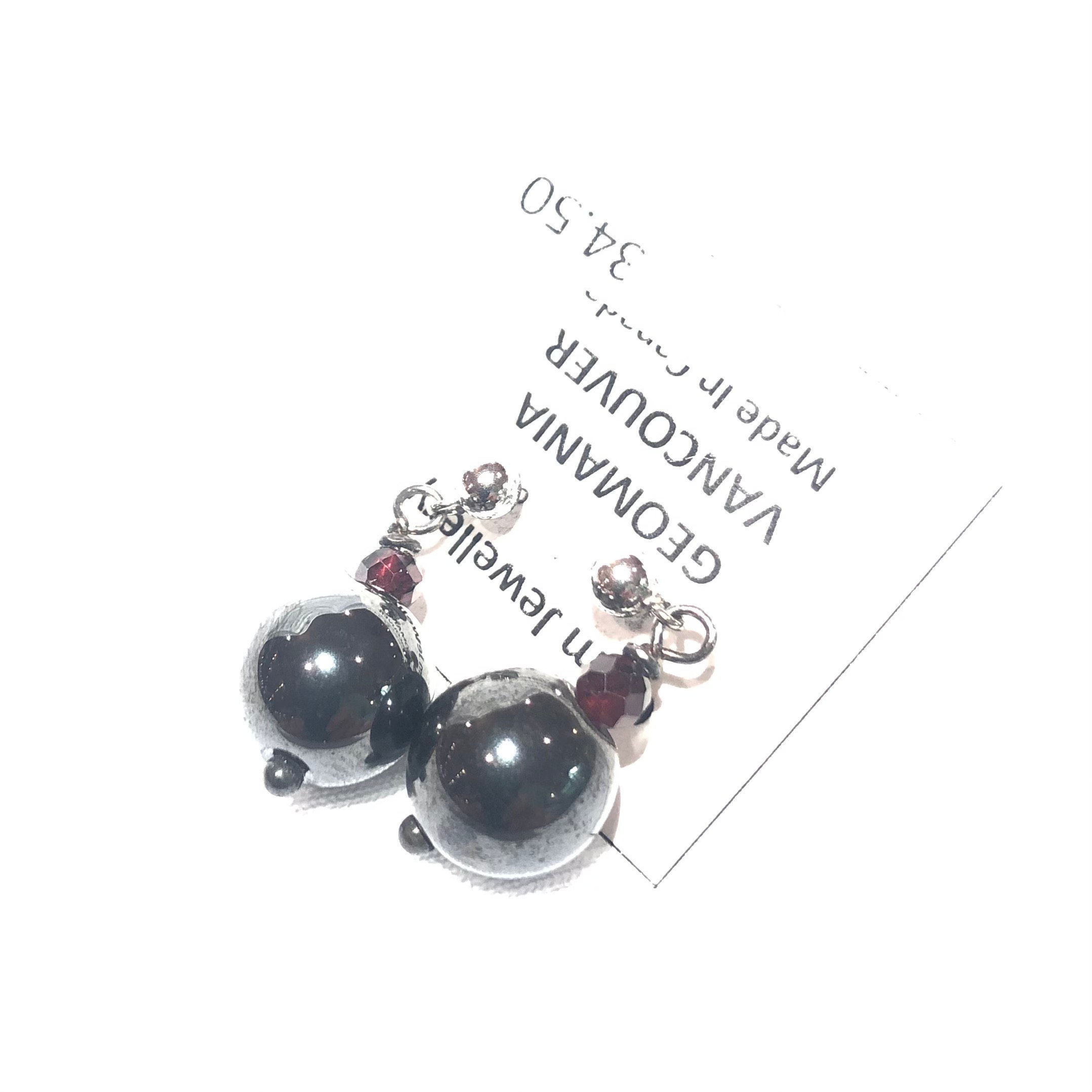 Hematite and garnet earrings