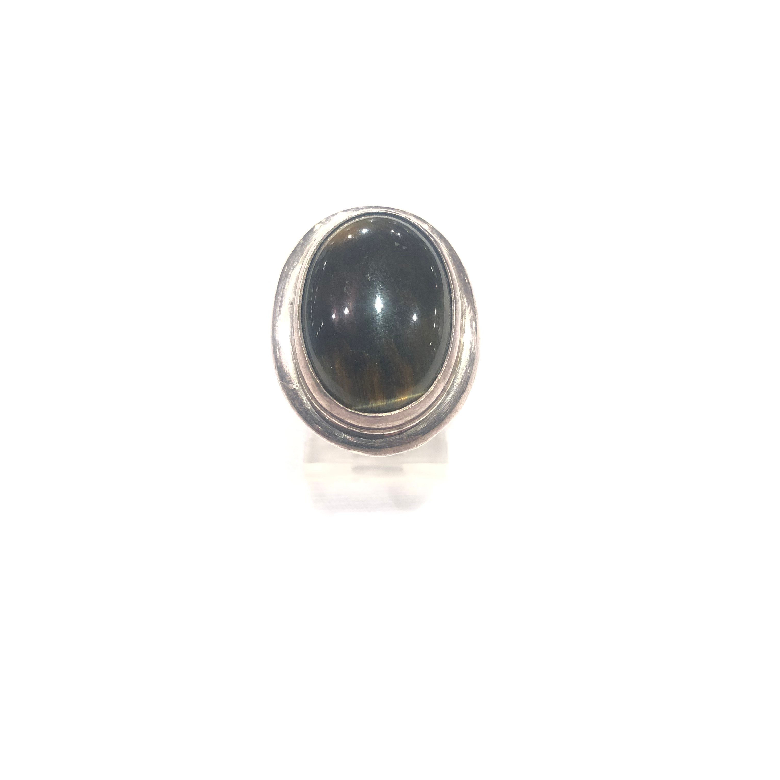 Tiger Eye Shield Silver Ring