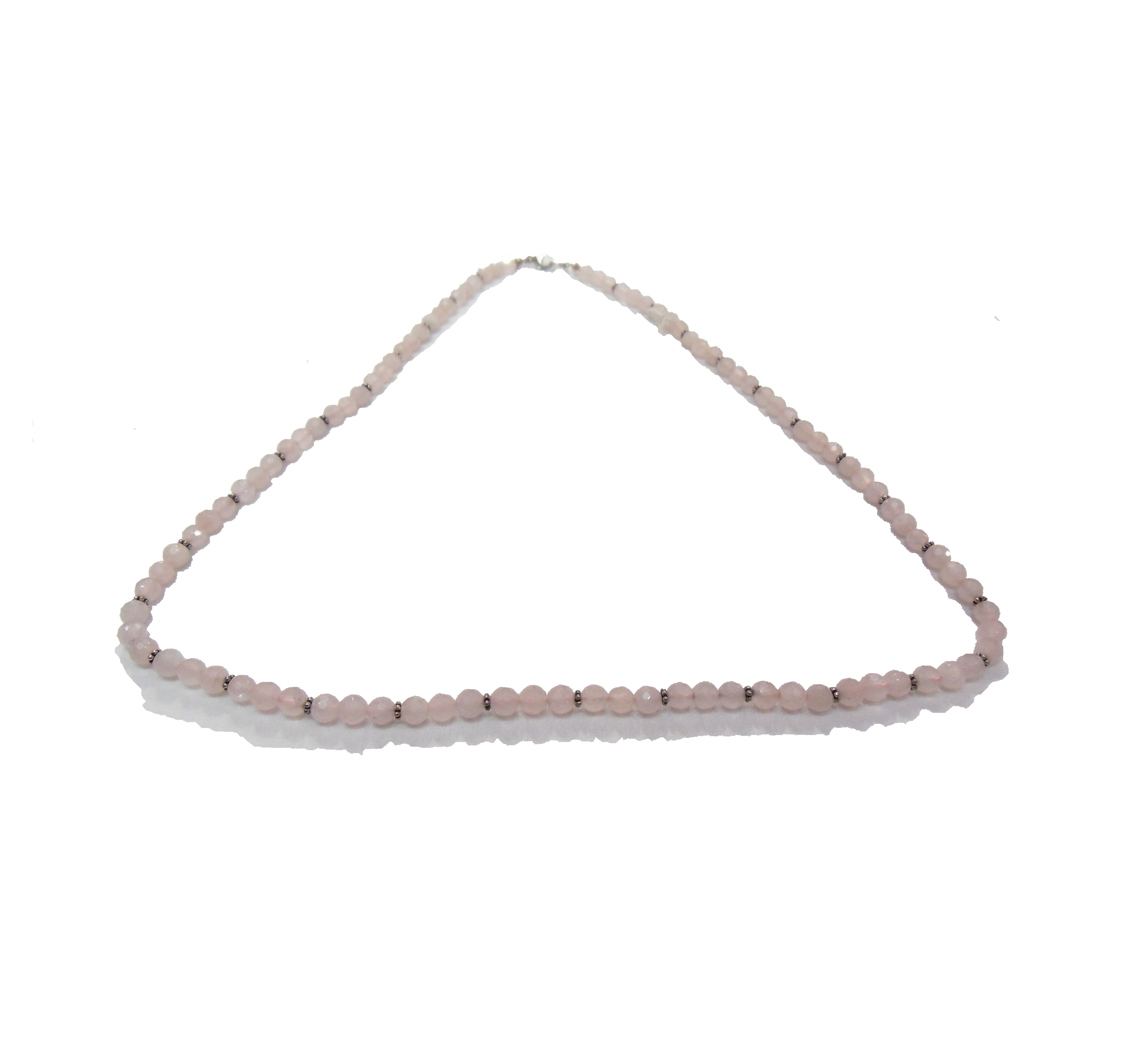 Rose Quartz necklace set with sterling silver 24"