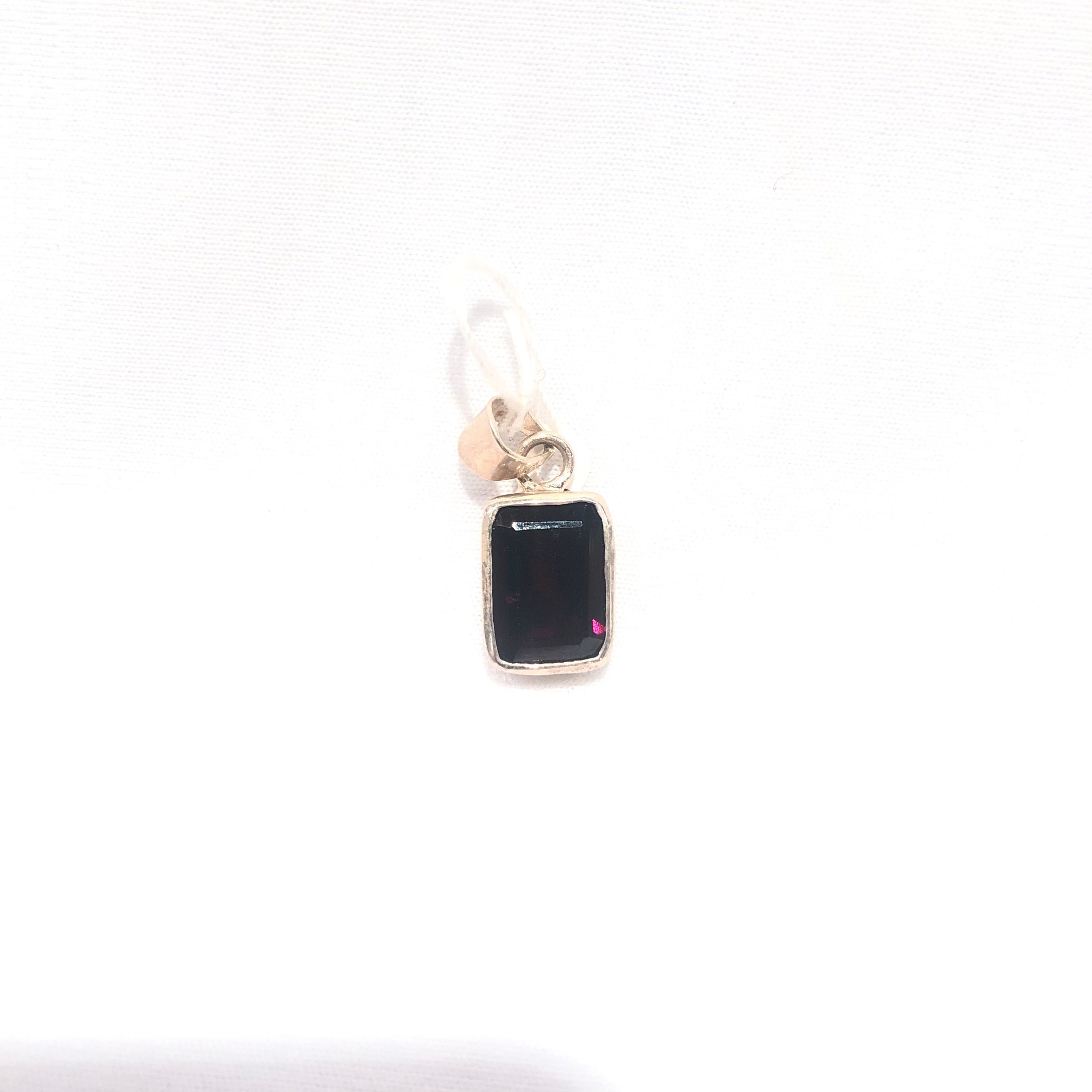 Garnet square silver framed pendant