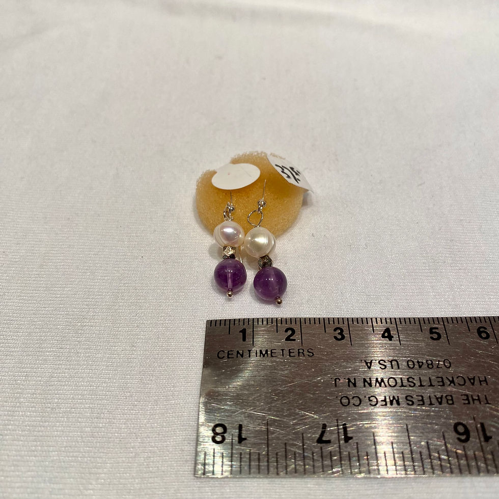 Thumbnail: Fresh water pearl and amethyst earring set with sterling silver