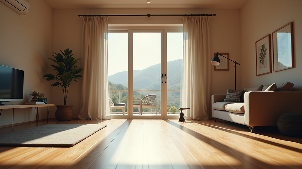 Eye-level view of a serene home workout space