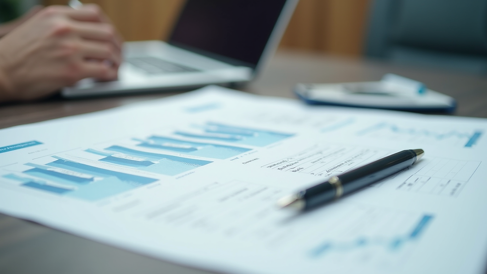 Close-up view of business documents and pen on a desk