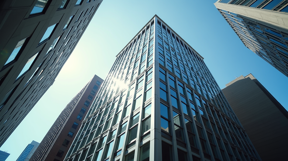 Eye-level view of a modern office building in Kansas City