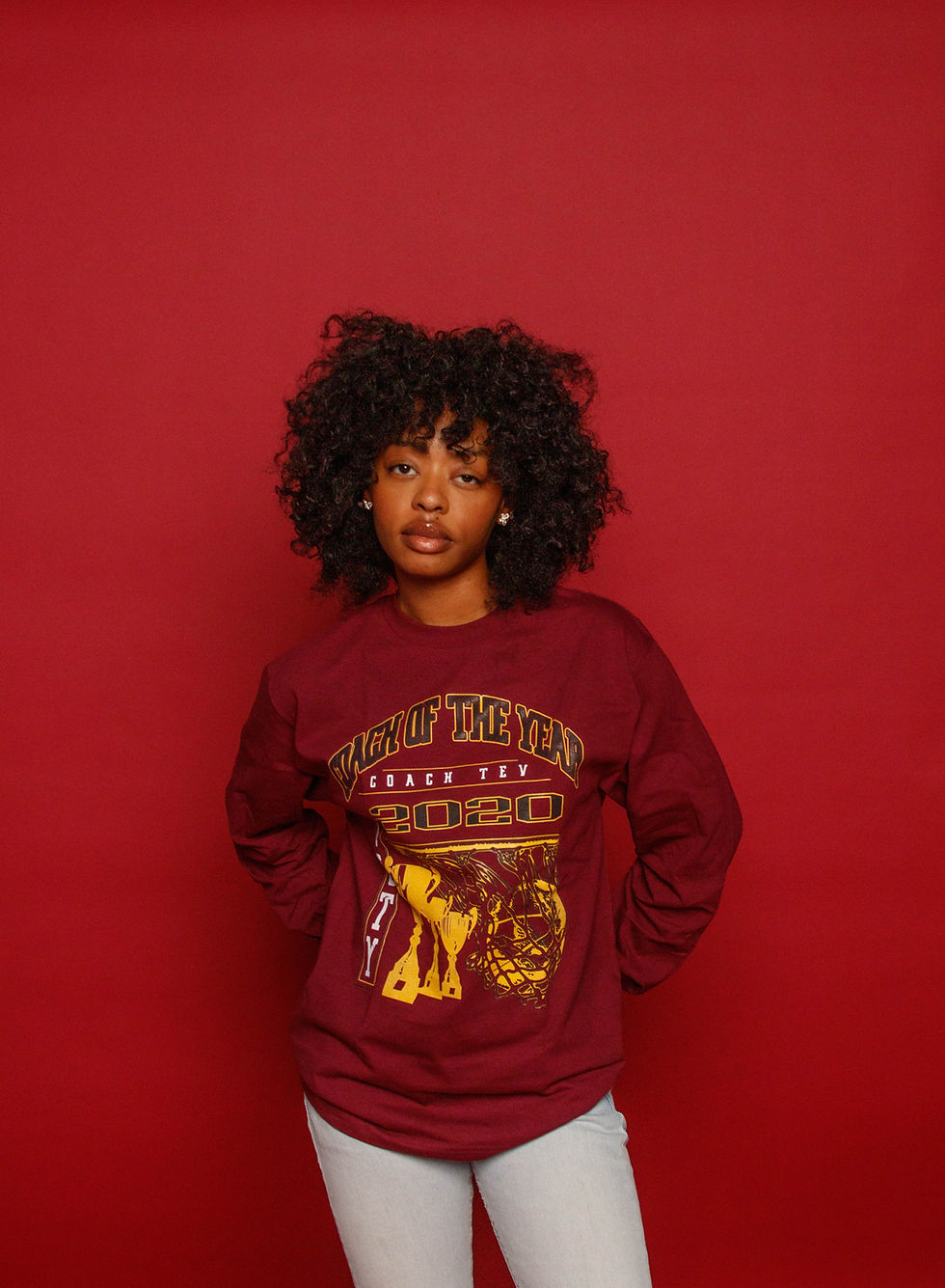 Maroon COTY Long Sleeve Tee | Basketball Design