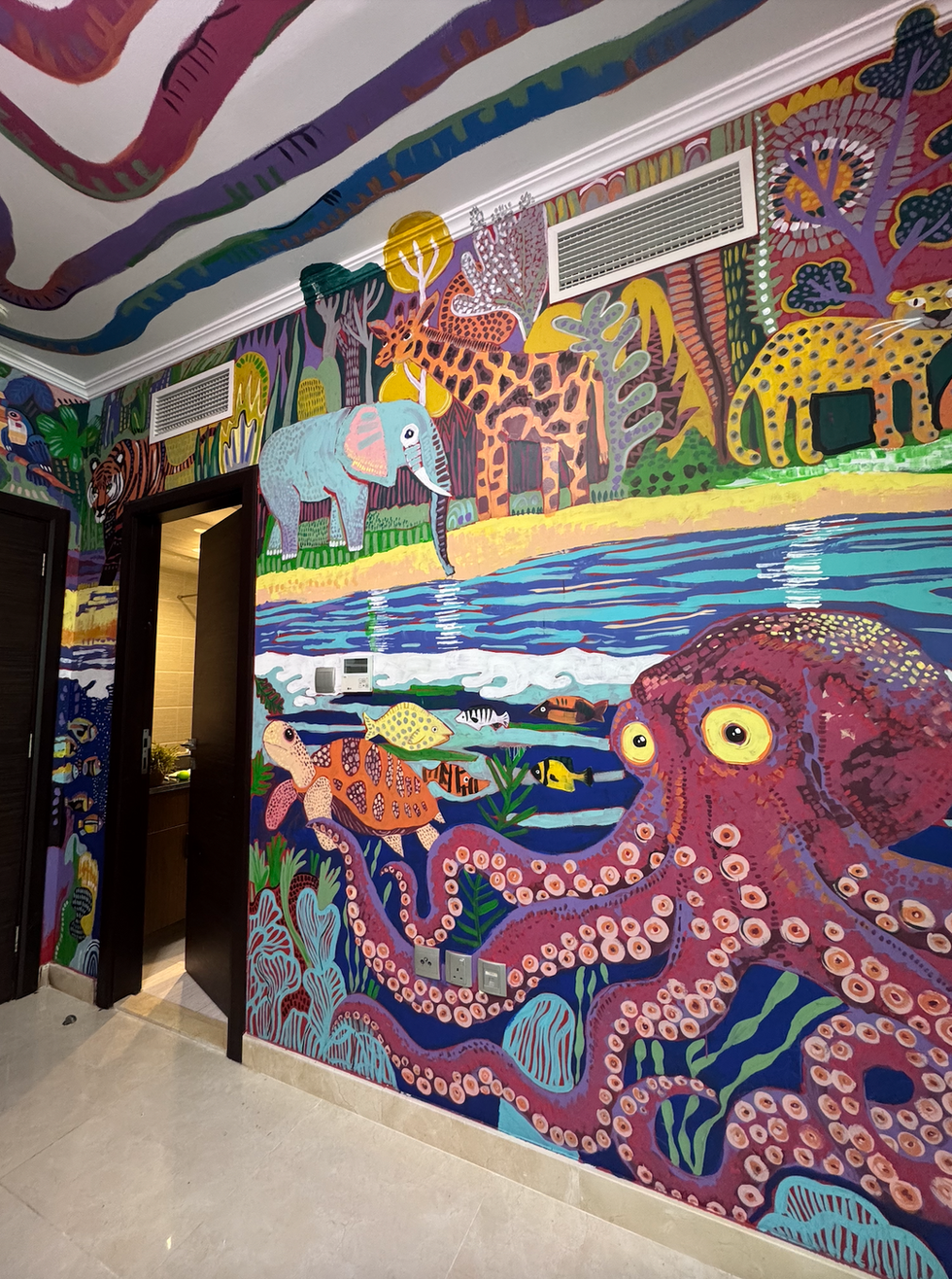 Octopus beach jungle mural residential kids