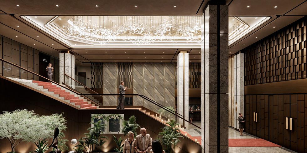 Uzun ve geniş cephe açıklıklarının kemerli kısımlarında, iç mekândan aynı malzeme ve örüntüde güneş
kırıcılar kullanılarak, hem fonksiyonel hem de asma kat yüzeyleriyle uyumlu bir kaplama tasarlanmıştır.
Böylece, aynı öğe, farklı yüksekliklerdeki farklı ihtiyaçlara hizmet ederek tasarımda tutarsızlıkların önüne
geçilmiştir. Aydınlatma tasarımı, mekânın farklı alanlarına göre özelleştirilmiş; uzun masada, sahnede
ve yuvarlak masaların üzerinde olmak üzere üç farklı tipte aydınlatma önerilmiştir. Böylece, her alanda
doğru aydınlatma sağlanarak, atmosferin bütünlüğü güçlendirilmiştir.