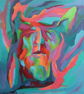 Colorful abstract painting with a face