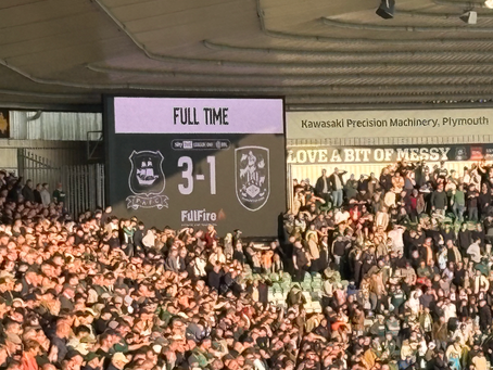 Full time score board at Home Park, Plymouth Argyle FC