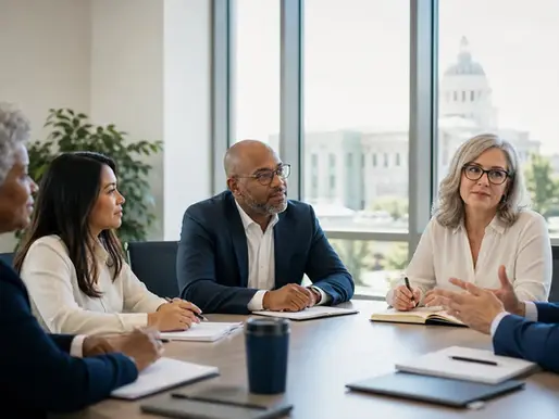 Public-sector HR leaders in a civic workplace meeting.