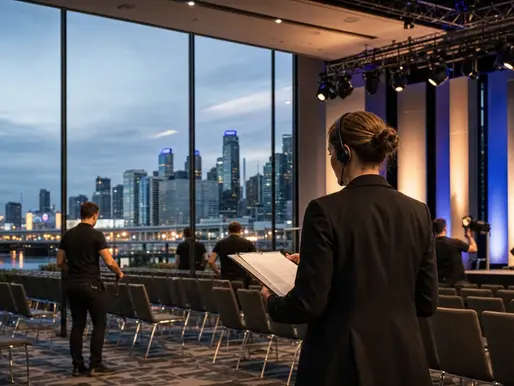 Conference producer coordinating a Melbourne venue team before an event