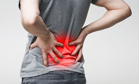Posterior view of a person's back with redness illustrating area of pain.