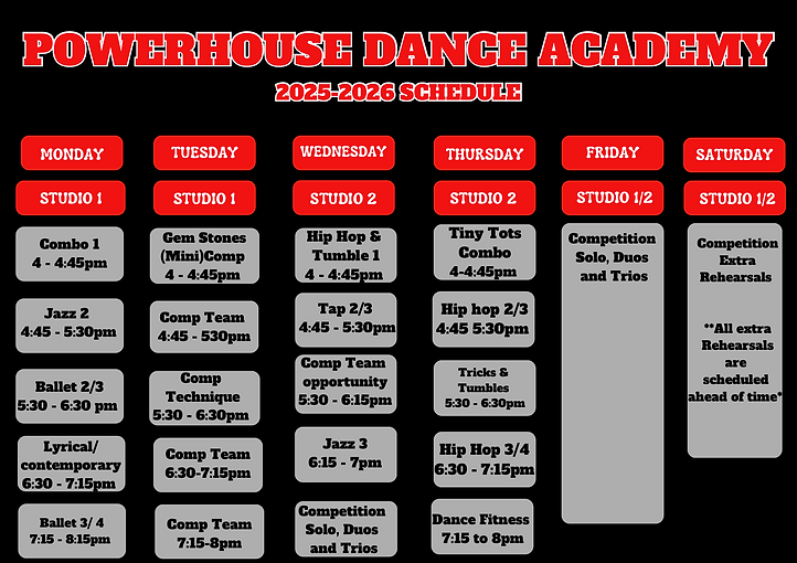 PowerHouse Dance Academy 2025-2026 Schedule