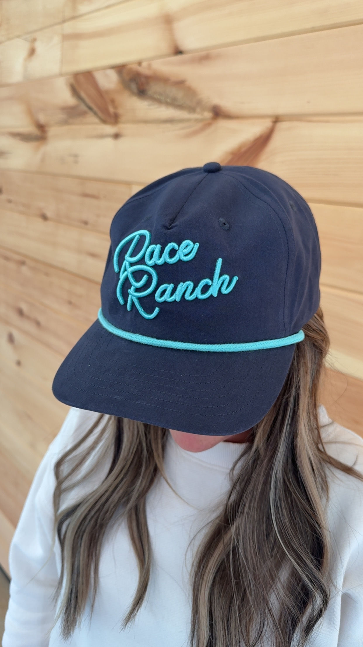 Race Ranch - Script Teal on Navy Rope Hat H17