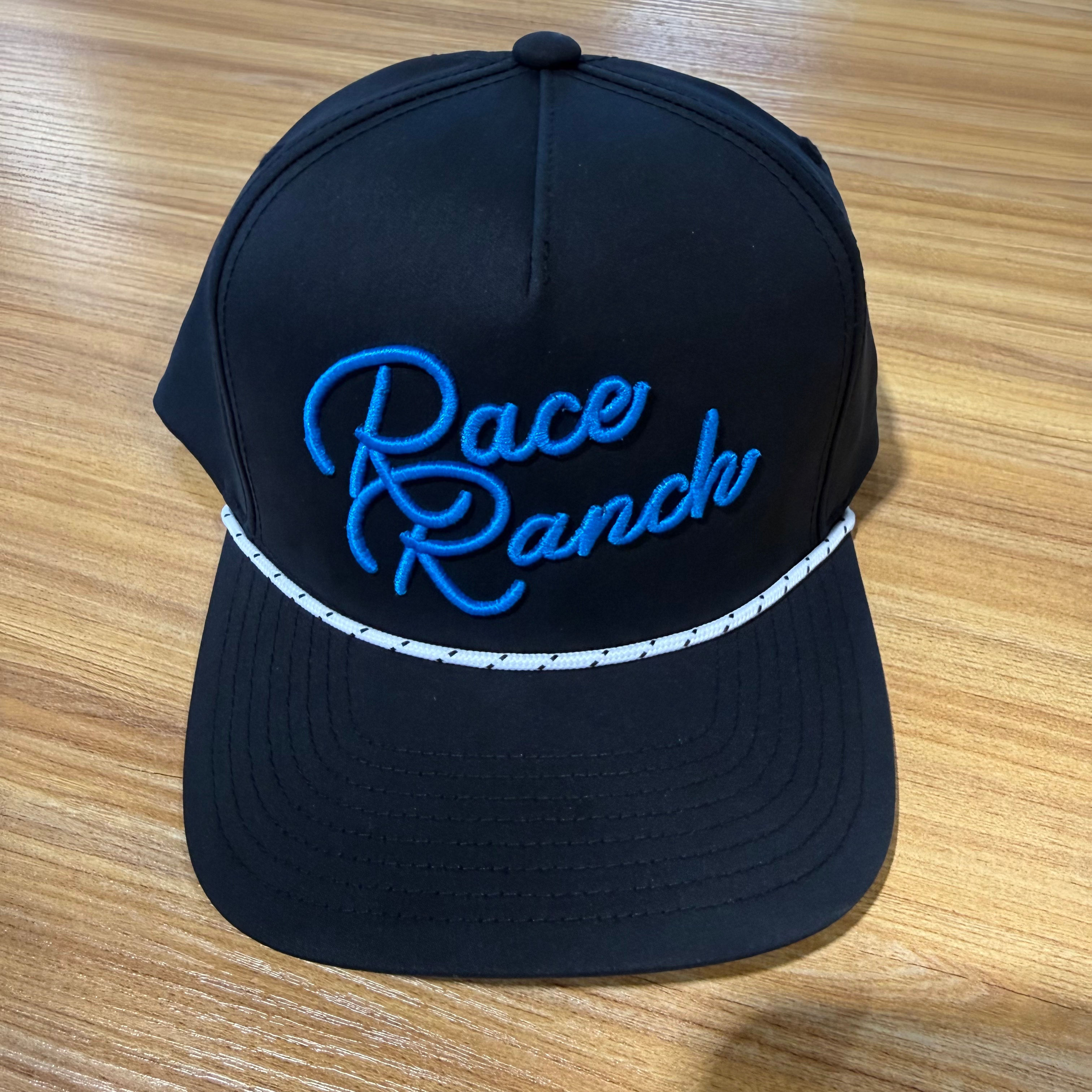 Race Ranch - Script - Teal on Bkack Rope Hat H35