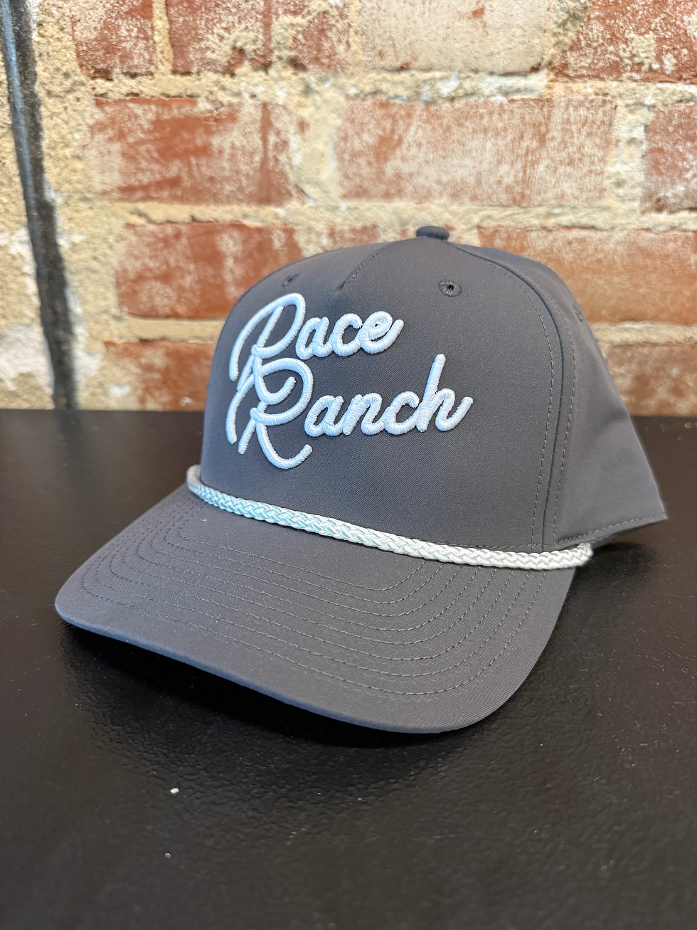 Thumbnail: Race Ranch - Script White on Stone Rope Hat H16