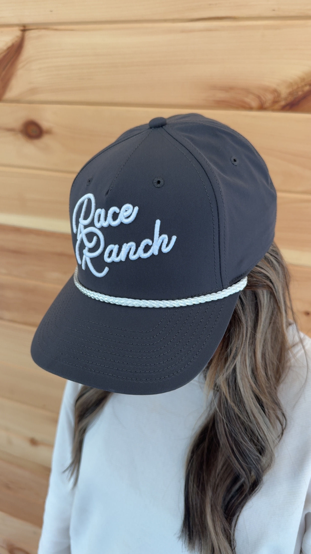 Race Ranch - Script White on Stone Rope Hat H16