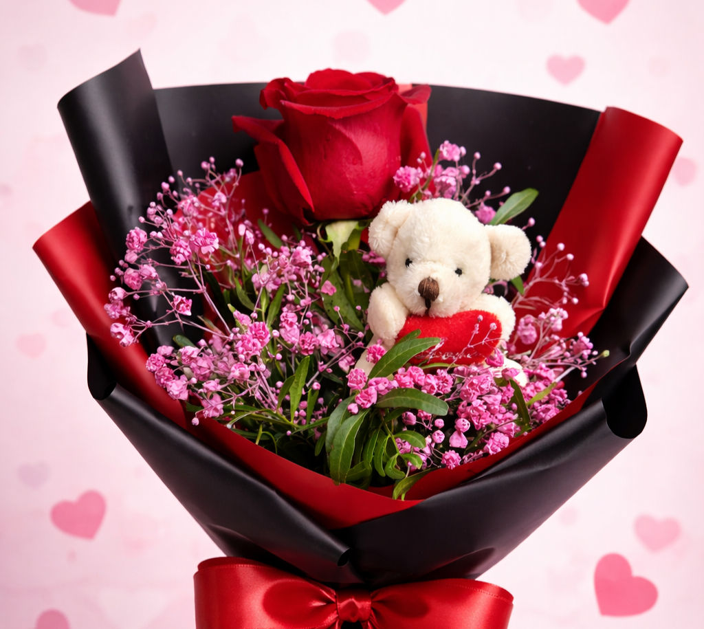 Piccolo bouquet con 1 rosa (€18/20)