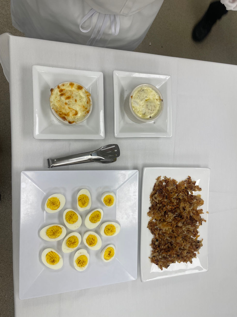 Souffle, Deviled eggs, and Hashbrowns