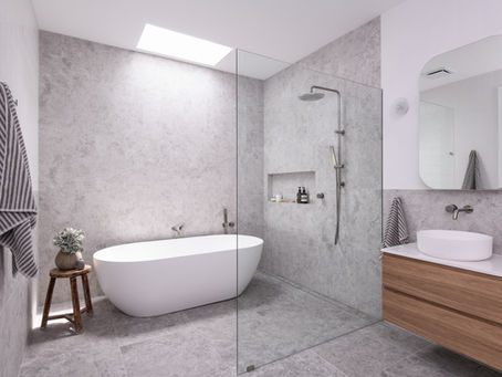 luxury bathroom with hero skylight