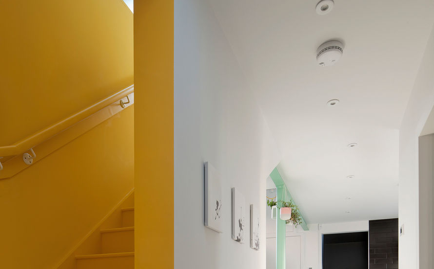 Contemporary designed church hall conversion with bold interior colours