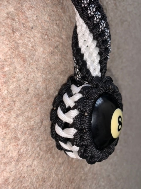 Thumbnail: Paracord Get-Back-Whip *Caged 8 ball GBW* Black White 30"