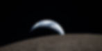 Earth rising above the lunar surface against a dark space background. Earth shows a partial view with visible clouds and oceans.