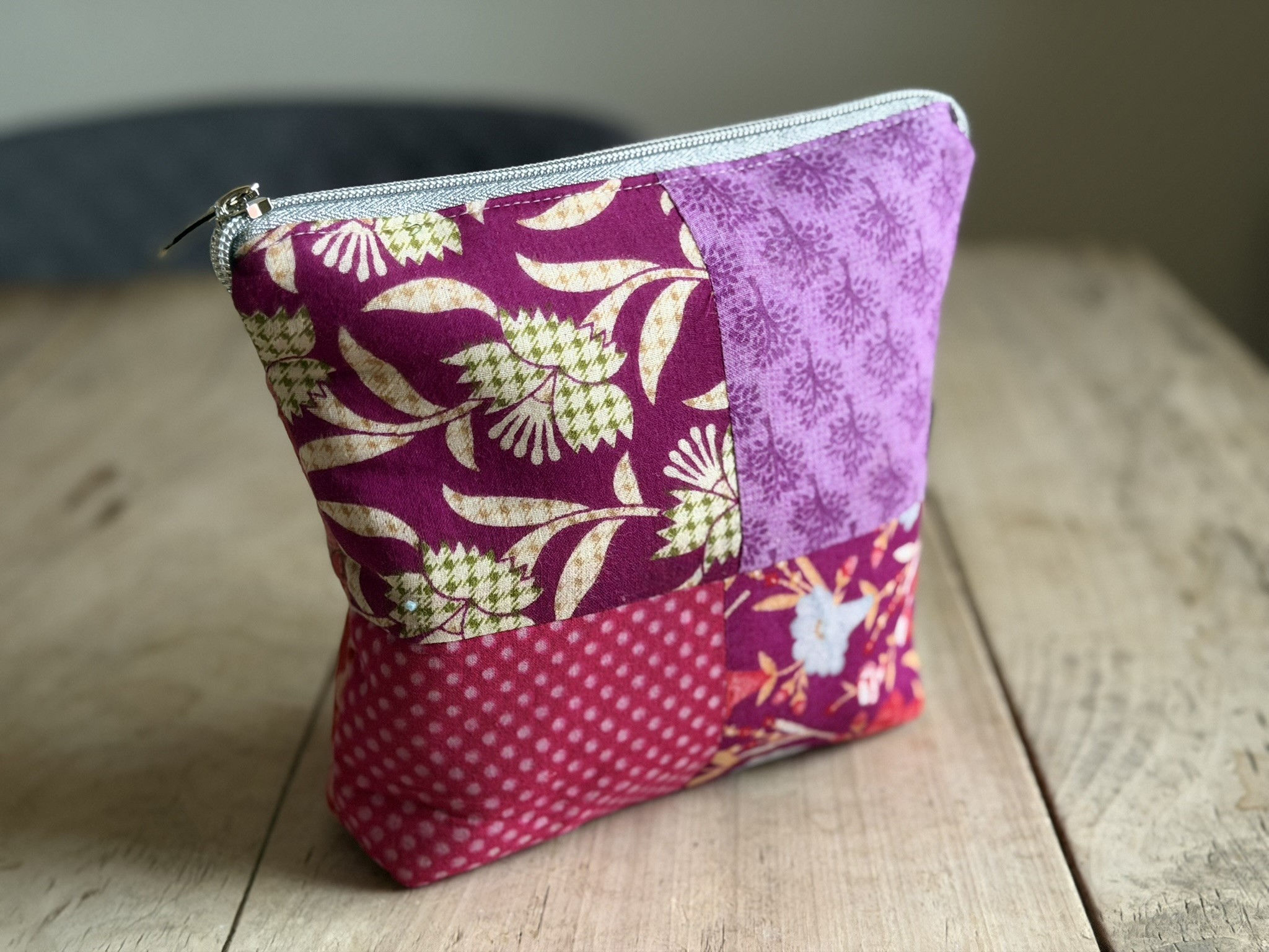Patchwork Zipped Pouch (Purple and Terracotta)