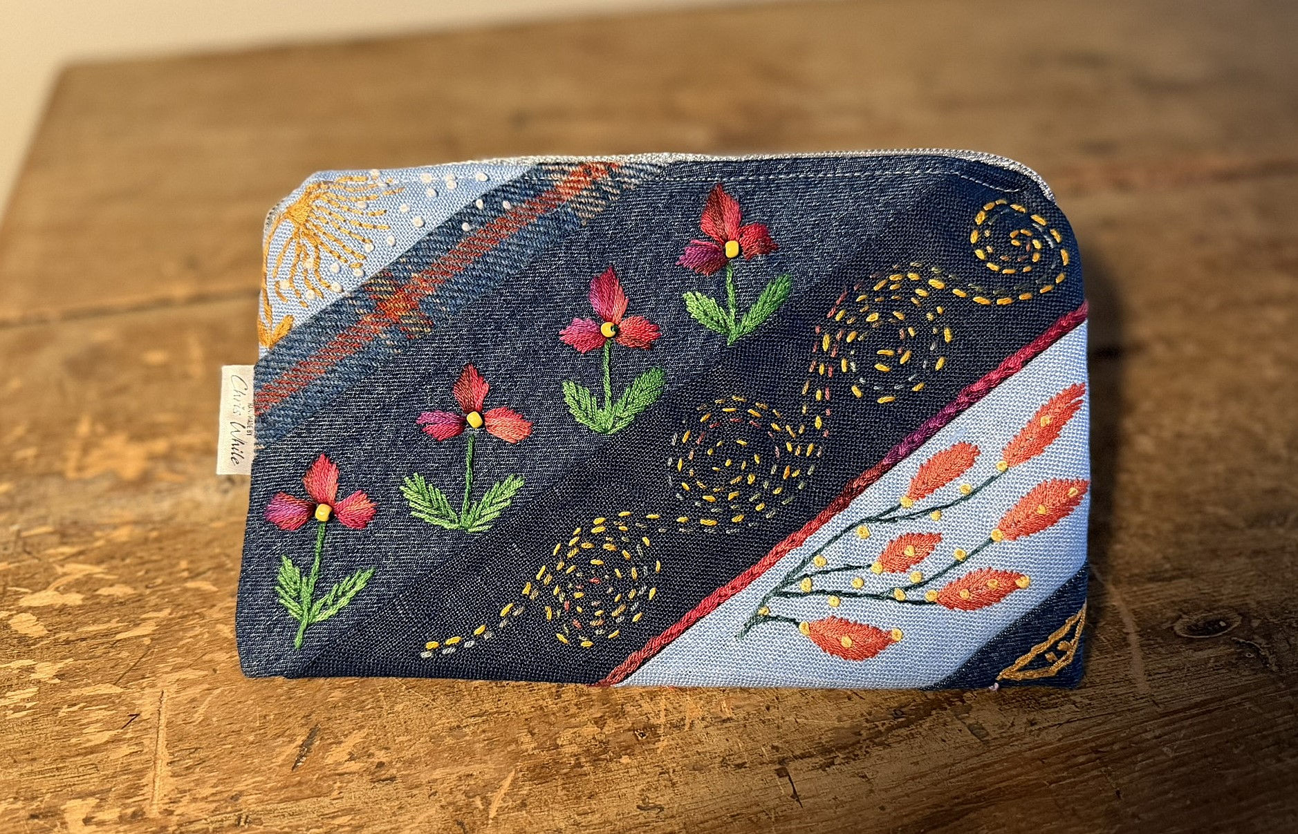 X Special -Embroidered Pouch with Harris Tweed