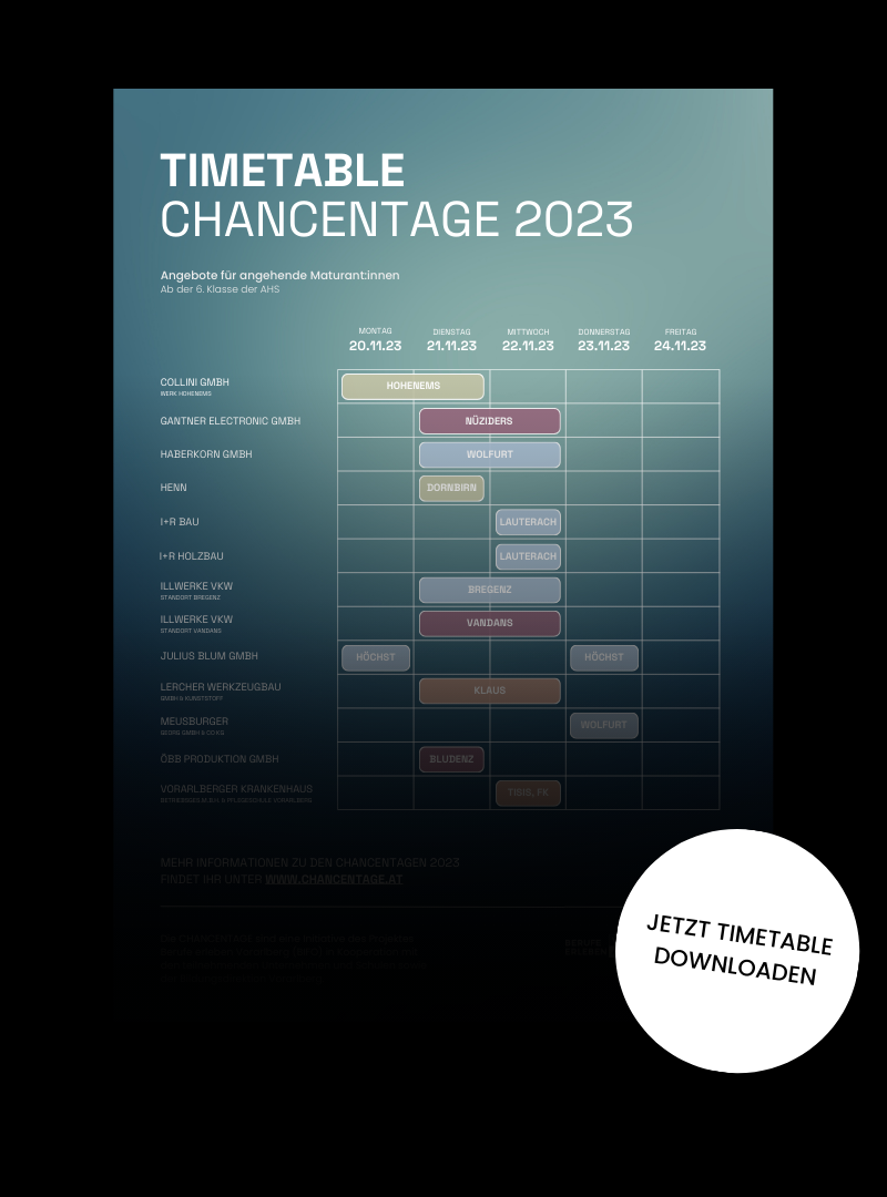 Timetable Angehende Maturant:Innen Chancentage 2023