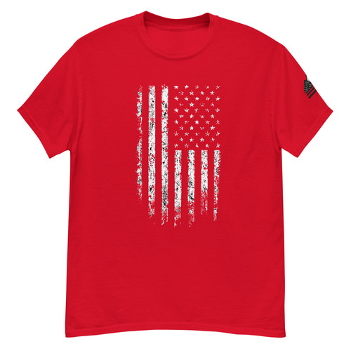 Distressed American Flag “T” – w/ Flag + Mountain Sleeve Logo | AZ