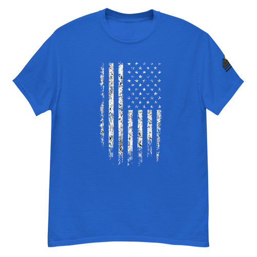 Distressed American Flag “T” – w/ Flag + Mountain Sleeve Logo | AZ