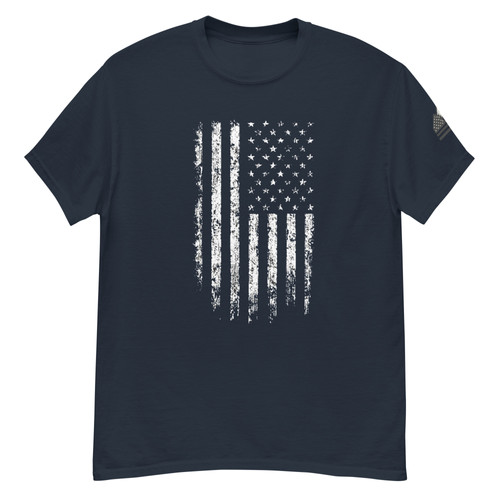 Distressed American Flag “T” – w/ Flag + Mountain Sleeve Logo | AZ