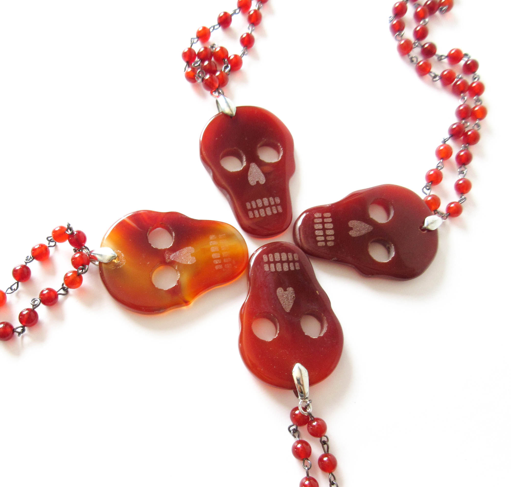 Red Agate Skull Necklace