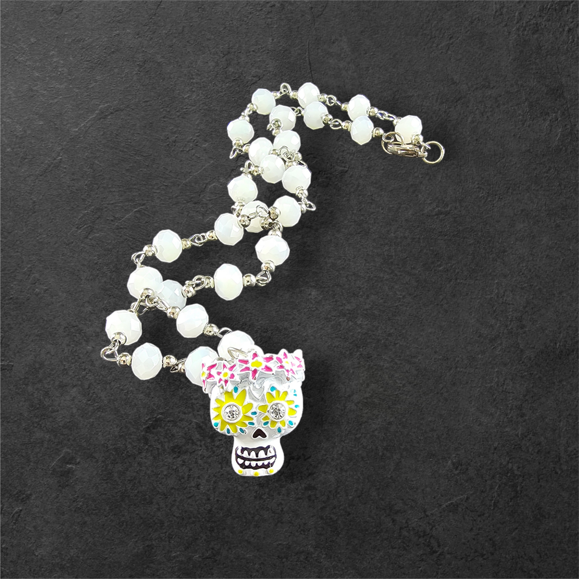 White Day of the Dead Skull Necklace
