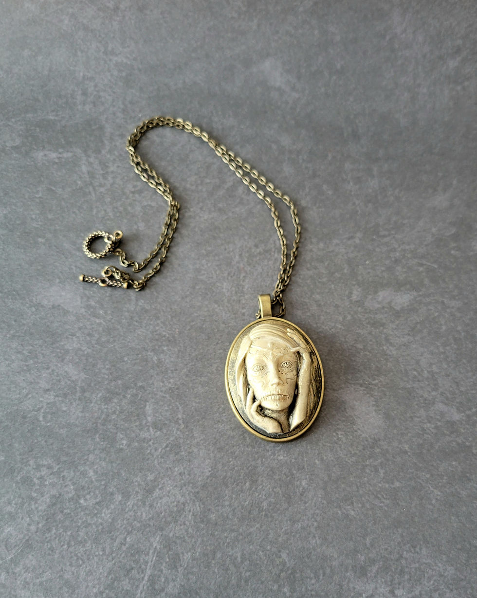 Thumbnail: Gold Wash Cameo Necklace Snake Charmer, Cursed Woman