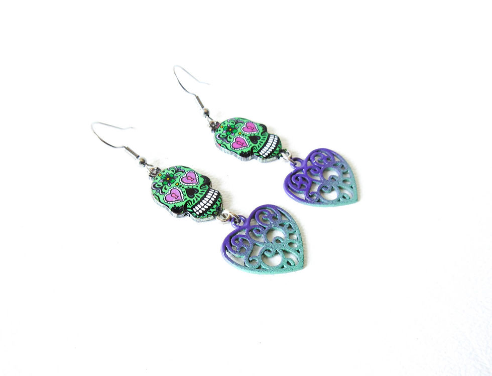 Thumbnail: Ombre Heart and Sugar Skull Earrings