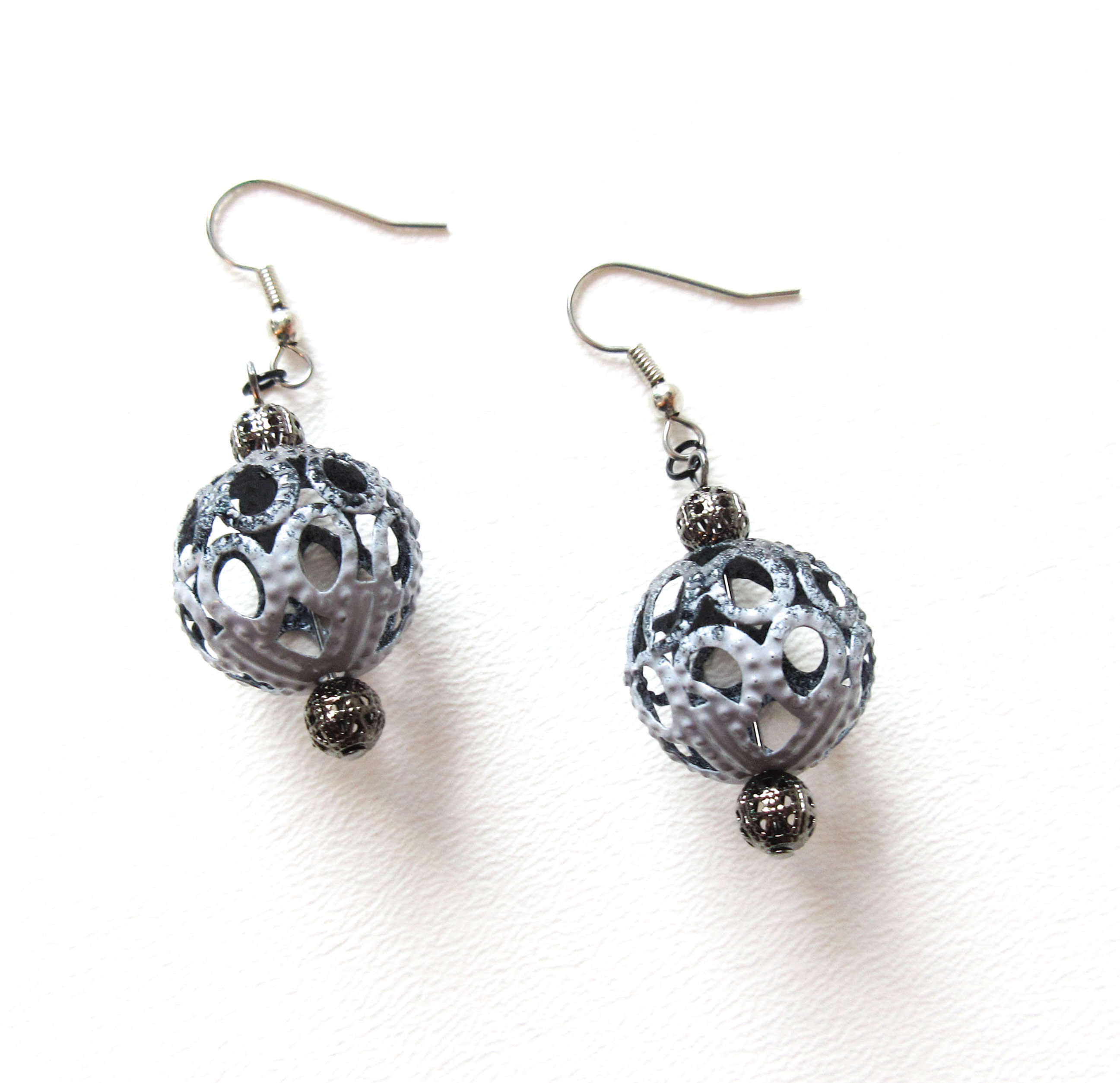Black and Gray Filigree Cage Earrings