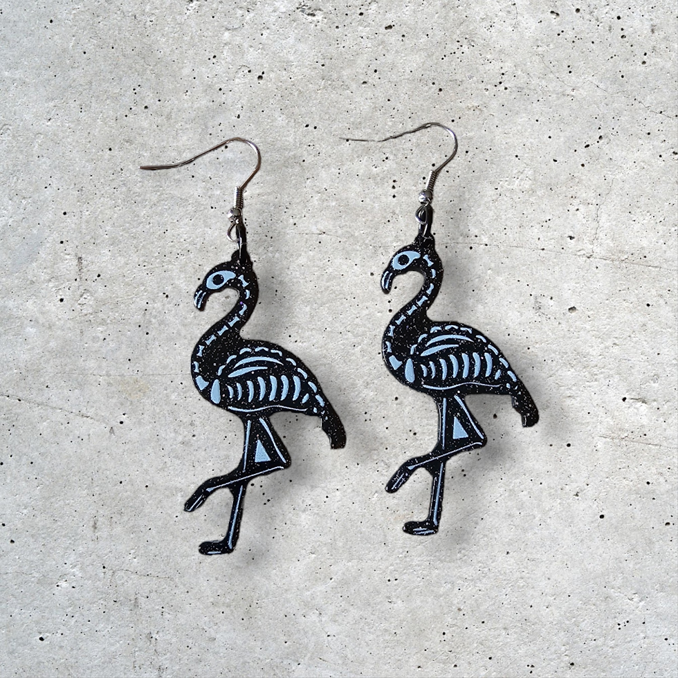 Thumbnail: Glitter Flamingo Skeleton Earrings