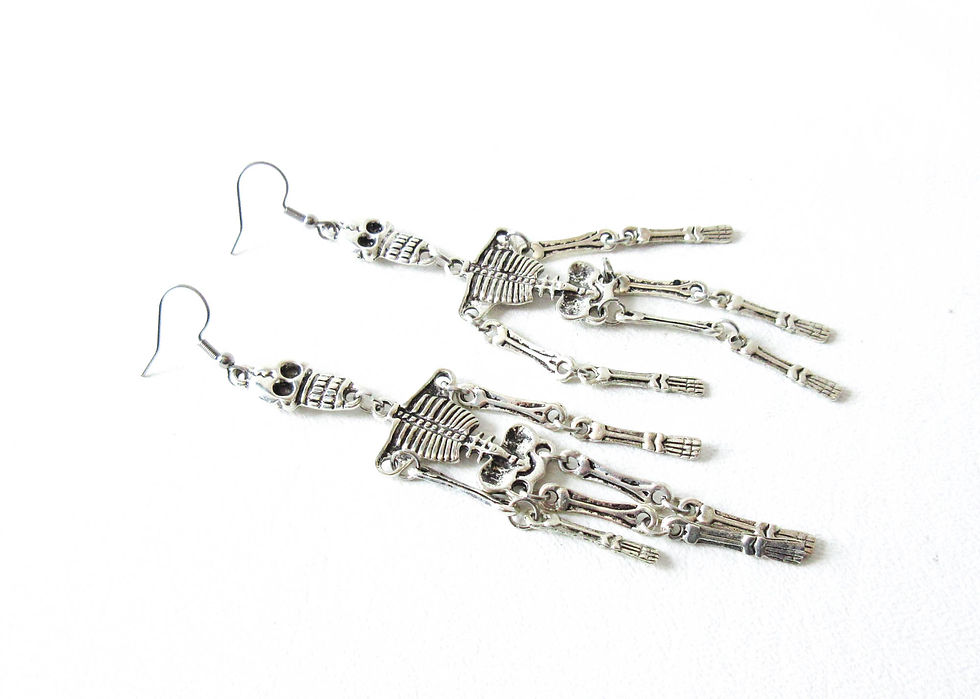 Thumbnail: Articulated Skeleton Earrings Brass or Silver Tone
