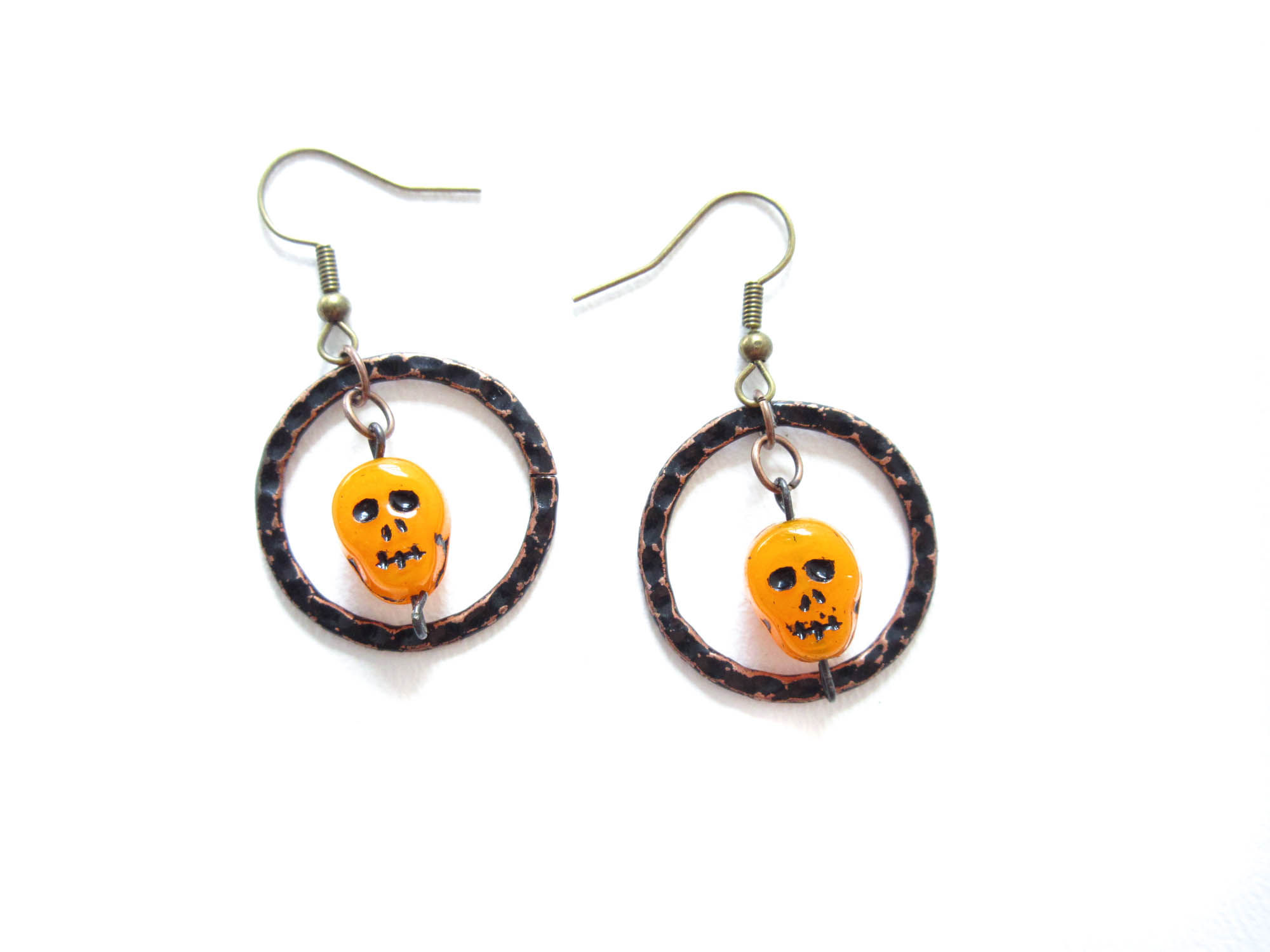 Orange Skull Bead Earrings